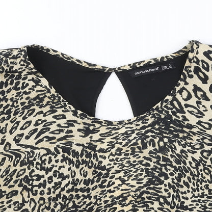 Primark Womens Brown Animal Print Polyester Cropped Blouse Size 8 Scoop Neck - Leopard Print Open Back