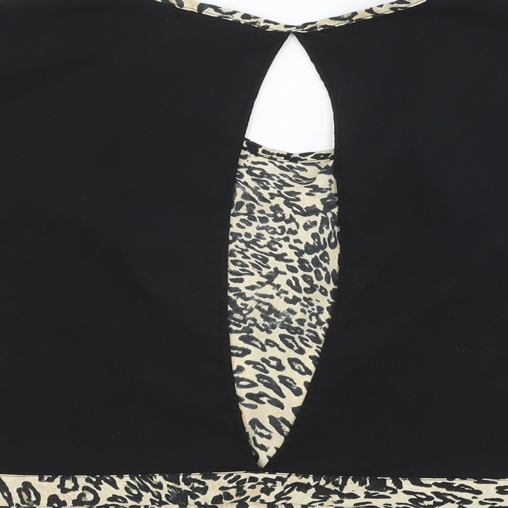 Primark Womens Brown Animal Print Polyester Cropped Blouse Size 8 Scoop Neck - Leopard Print Open Back