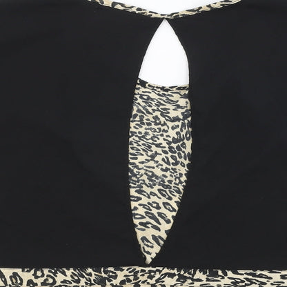 Primark Womens Brown Animal Print Polyester Cropped Blouse Size 8 Scoop Neck - Leopard Print Open Back