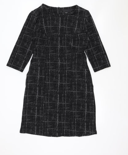 NEXT Womens Black Geometric Polyester A-Line Size 10 Boat Neck Zip