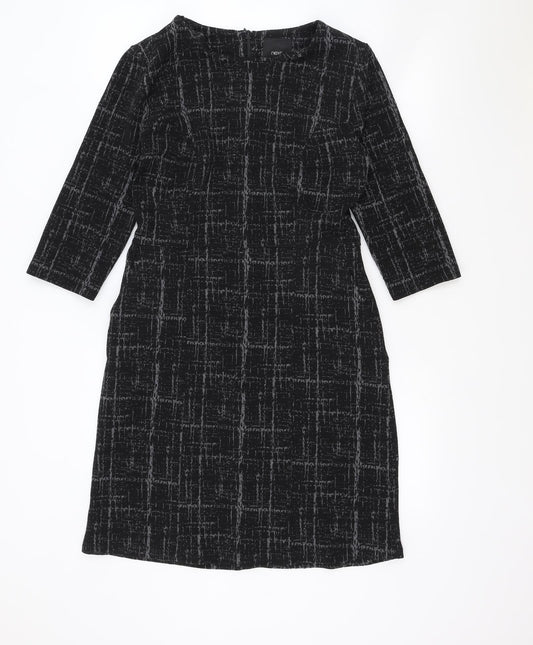 NEXT Womens Black Geometric Polyester A-Line Size 10 Boat Neck Zip