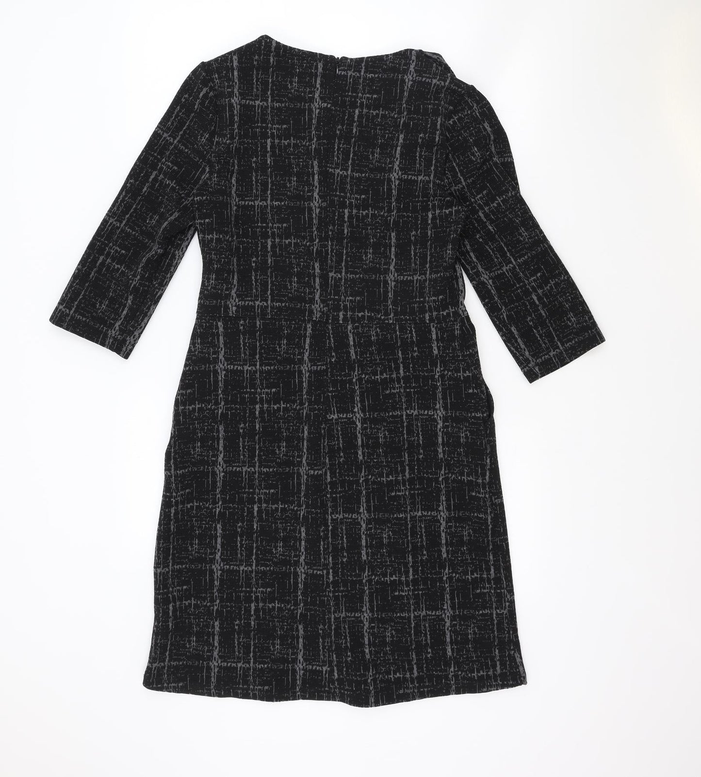 NEXT Womens Black Geometric Polyester A-Line Size 10 Boat Neck Zip