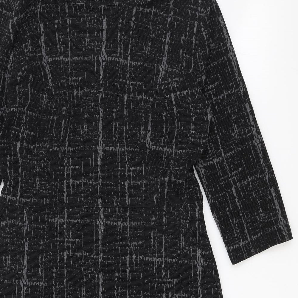 NEXT Womens Black Geometric Polyester A-Line Size 10 Boat Neck Zip