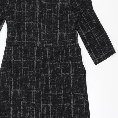 NEXT Womens Black Geometric Polyester A-Line Size 10 Boat Neck Zip