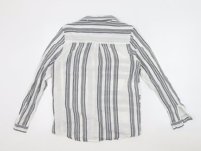 M&Co Womens Grey Striped Cotton Basic Button-Up Size 10 Collared