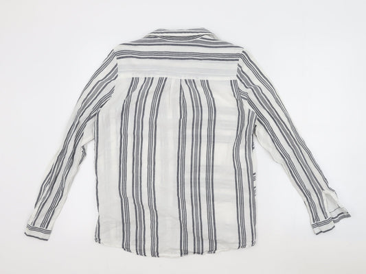 M&Co Womens Grey Striped Cotton Basic Button-Up Size 10 Collared