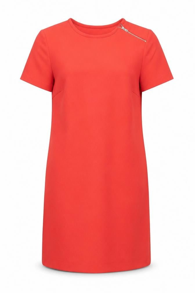 Zara Womens Red Polyester A-Line Size XS Round Neck Zip