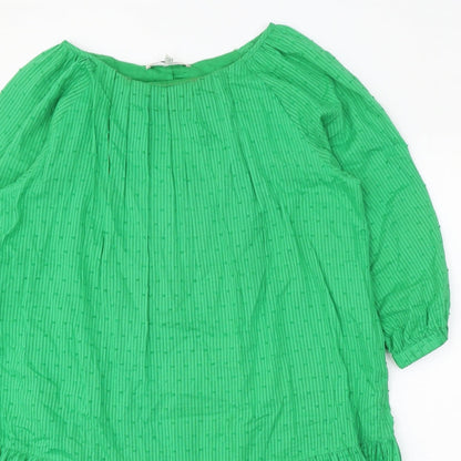 NEXT Womens Green Geometric 100% Cotton A-Line Size 12 Round Neck Pullover