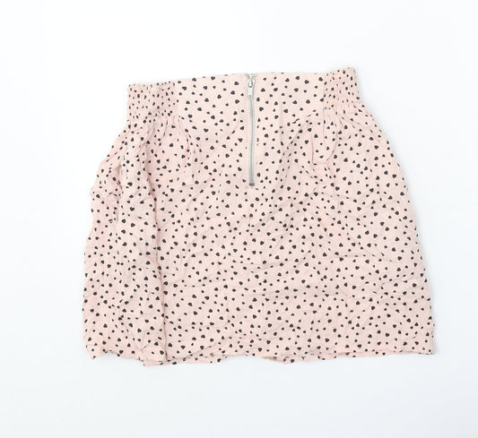 Divided Womens Pink Geometric Viscose Skater Skirt Size 6 Zip