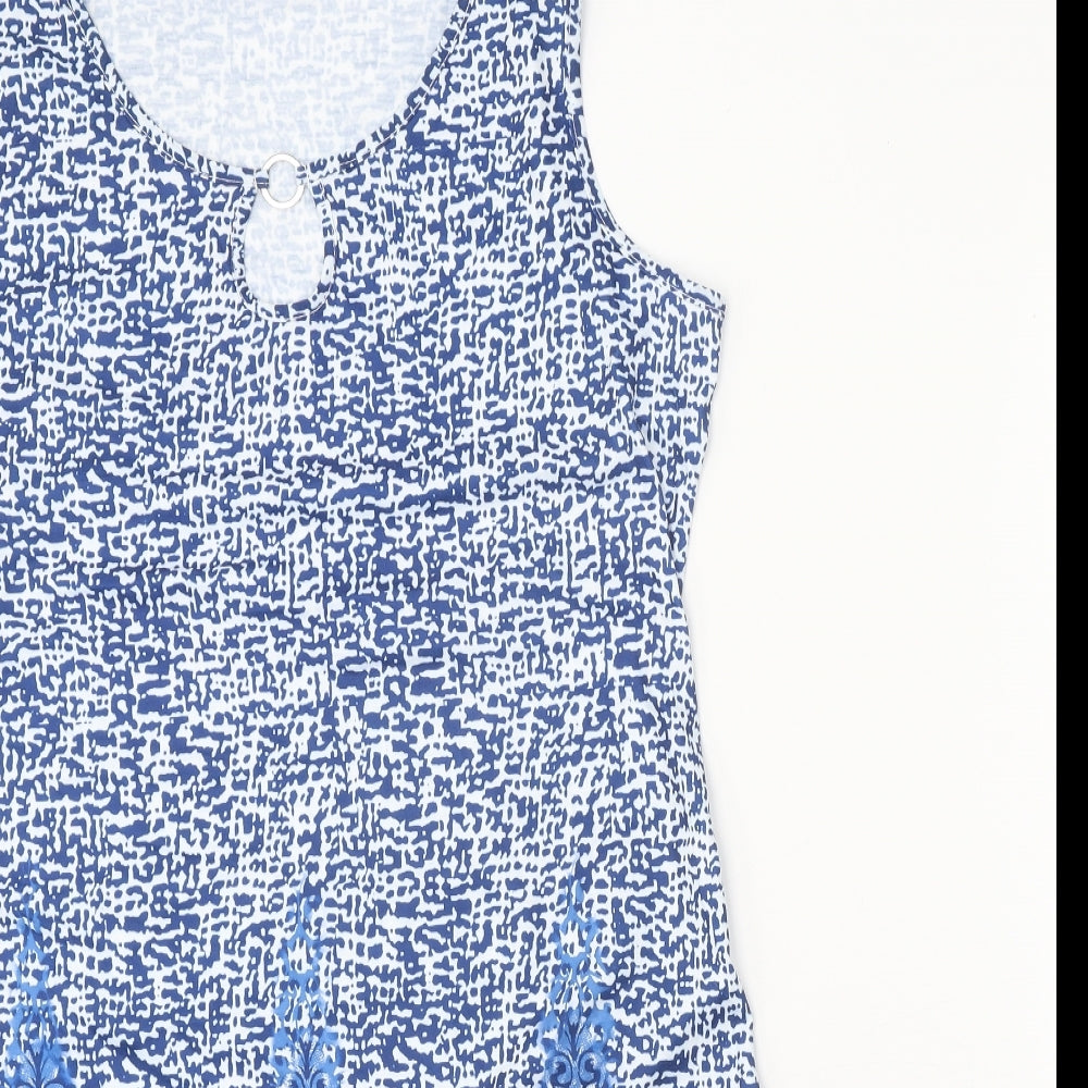 Preworn Womens Blue Geometric Polyester Shift Size L Round Neck Pullover - Ring Detail