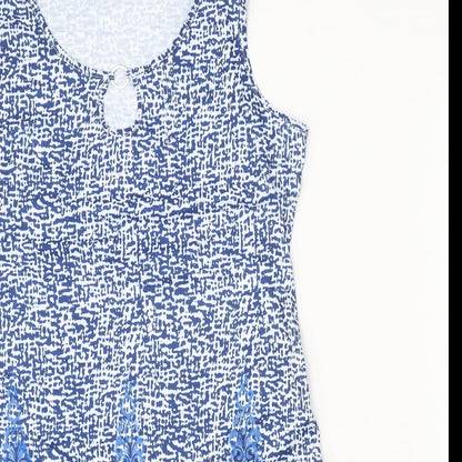 Preworn Womens Blue Geometric Polyester Shift Size L Round Neck Pullover - Ring Detail