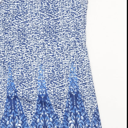 Preworn Womens Blue Geometric Polyester Shift Size L Round Neck Pullover - Ring Detail