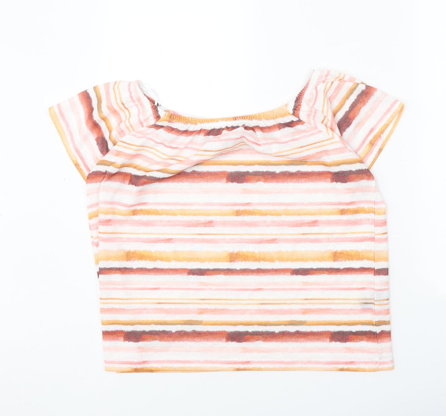 M&Co Womens Multicoloured Striped Polyester Basic T-Shirt Size 12 Off the Shoulder - Bardot
