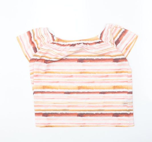 M&Co Womens Multicoloured Striped Polyester Basic T-Shirt Size 12 Off the Shoulder - Bardot