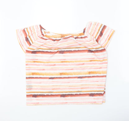 M&Co Womens Multicoloured Striped Polyester Basic T-Shirt Size 12 Off the Shoulder - Bardot