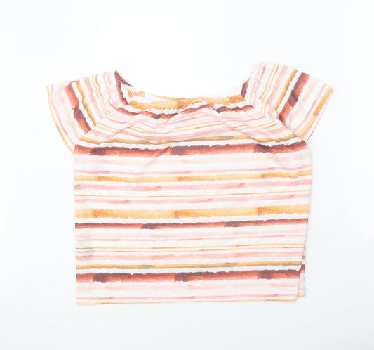 M&Co Womens Multicoloured Striped Polyester Basic T-Shirt Size 12 Off the Shoulder - Bardot