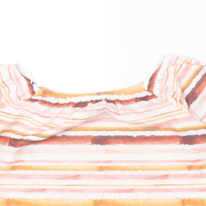 M&Co Womens Multicoloured Striped Polyester Basic T-Shirt Size 12 Off the Shoulder - Bardot