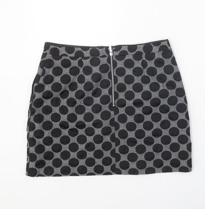 Oasis Womens Black Polka Dot Cotton Straight & Pencil Skirt Size 10 Zip