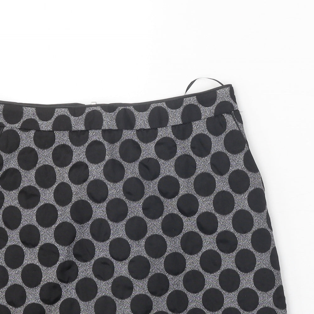 Oasis Womens Black Polka Dot Cotton Straight & Pencil Skirt Size 10 Zip