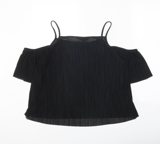 Topshop Womens Black Polyester Basic Blouse Size 12 Square Neck