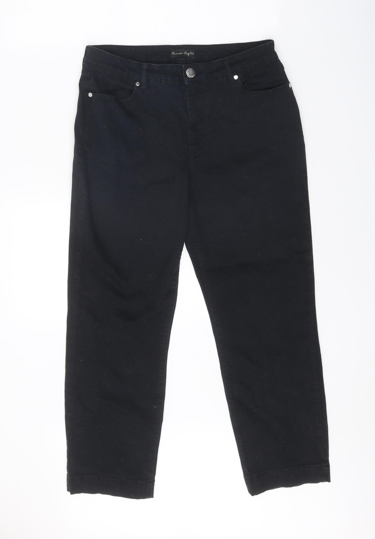 Phase Eight Womens Black Cotton Straight Jeans Size 30 in Regular Zip