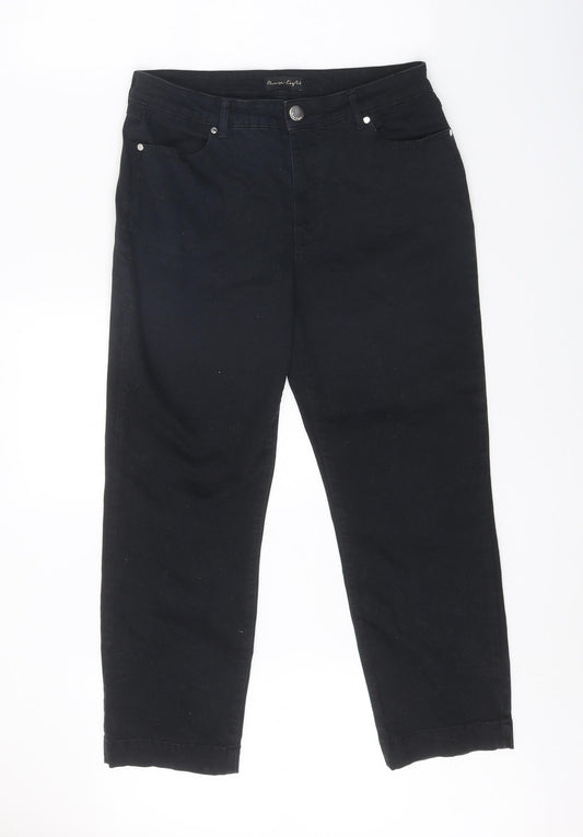 Phase Eight Womens Black Cotton Straight Jeans Size 30 in Regular Zip