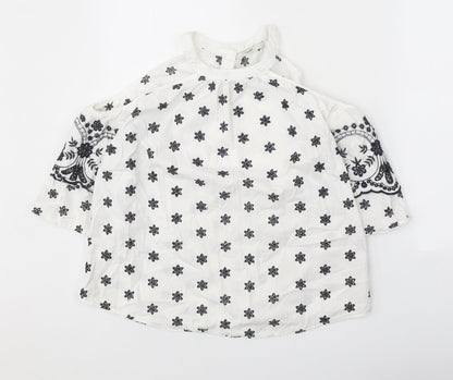 George Womens White Geometric Polyester Basic Blouse Size 8 Round Neck - Cold Shoulders