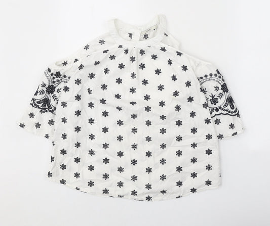 George Womens White Geometric Polyester Basic Blouse Size 8 Round Neck - Cold Shoulders