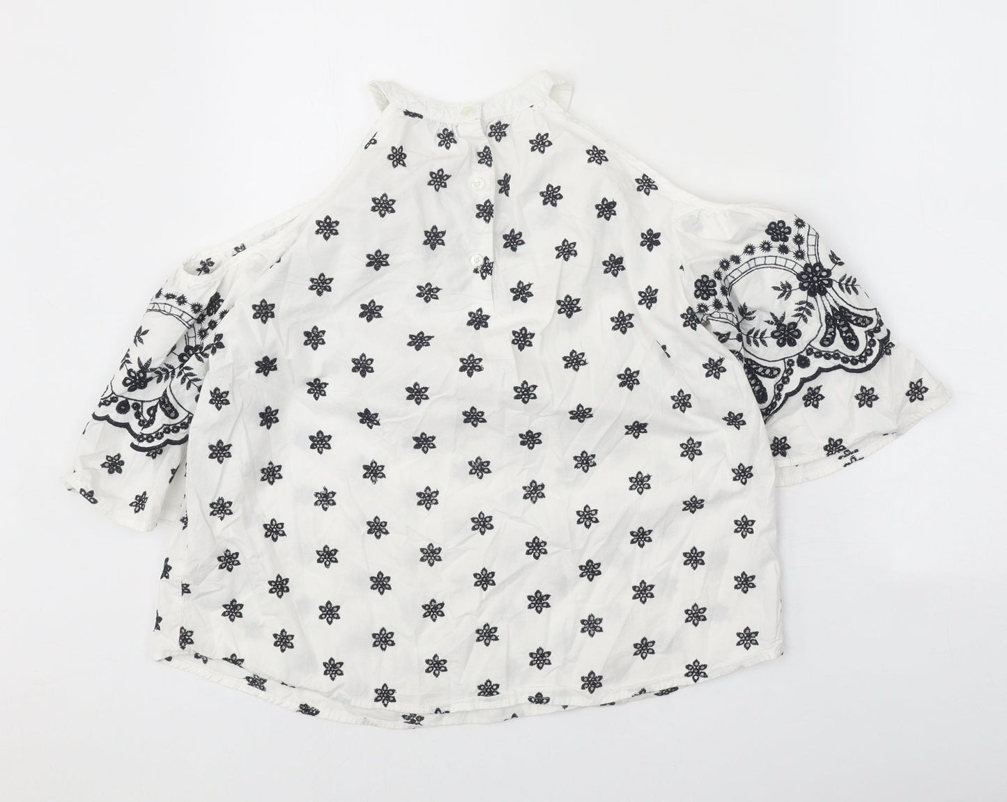 George Womens White Geometric Polyester Basic Blouse Size 8 Round Neck - Cold Shoulders