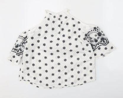 George Womens White Geometric Polyester Basic Blouse Size 8 Round Neck - Cold Shoulders