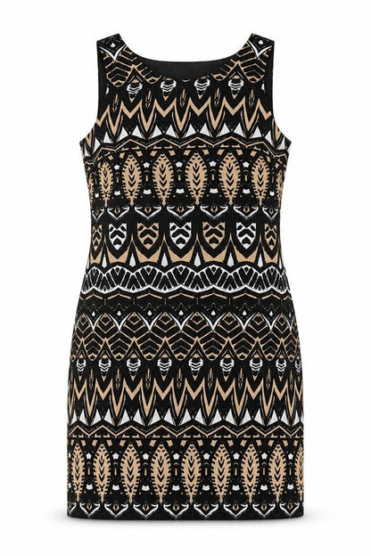 Monsoon Womens Black Geometric Polyester Pencil Dress One Size Round Neck Zip