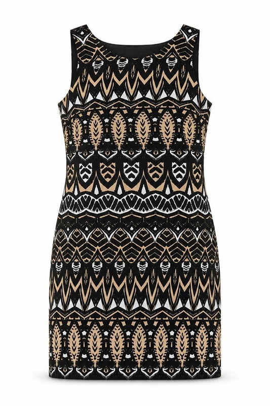Monsoon Womens Black Geometric Polyester Pencil Dress One Size Round Neck Zip