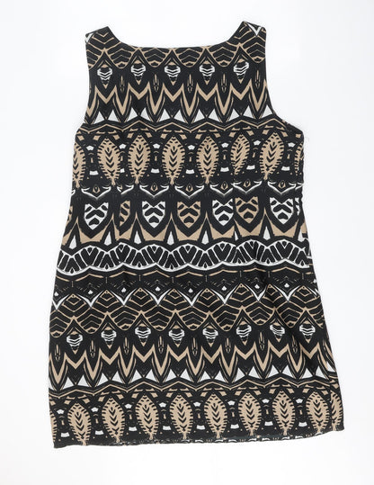 Monsoon Womens Black Geometric Polyester Pencil Dress One Size Round Neck Zip