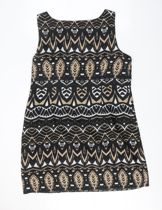 Monsoon Womens Black Geometric Polyester Pencil Dress One Size Round Neck Zip