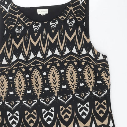 Monsoon Womens Black Geometric Polyester Pencil Dress One Size Round Neck Zip