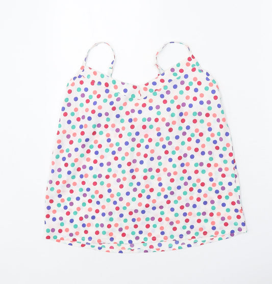 Adore Womens White Polka Dot Polyester Basic Tank Size S V-Neck