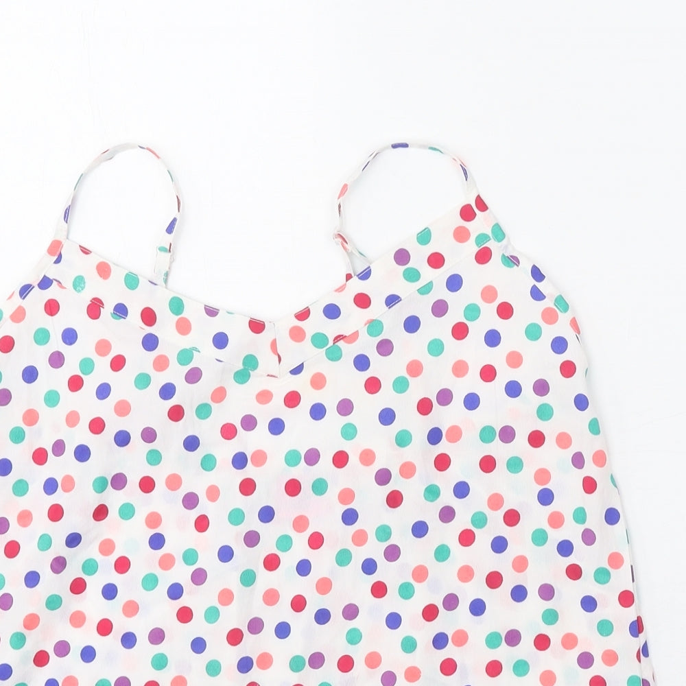Adore Womens White Polka Dot Polyester Basic Tank Size S V-Neck