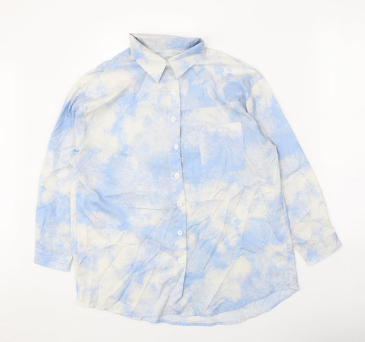 Womens UK Size S Dazy Blue Basic Button-Up