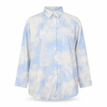 DAZY Womens Blue Geometric Cotton Basic Button-Up Size S V-Neck