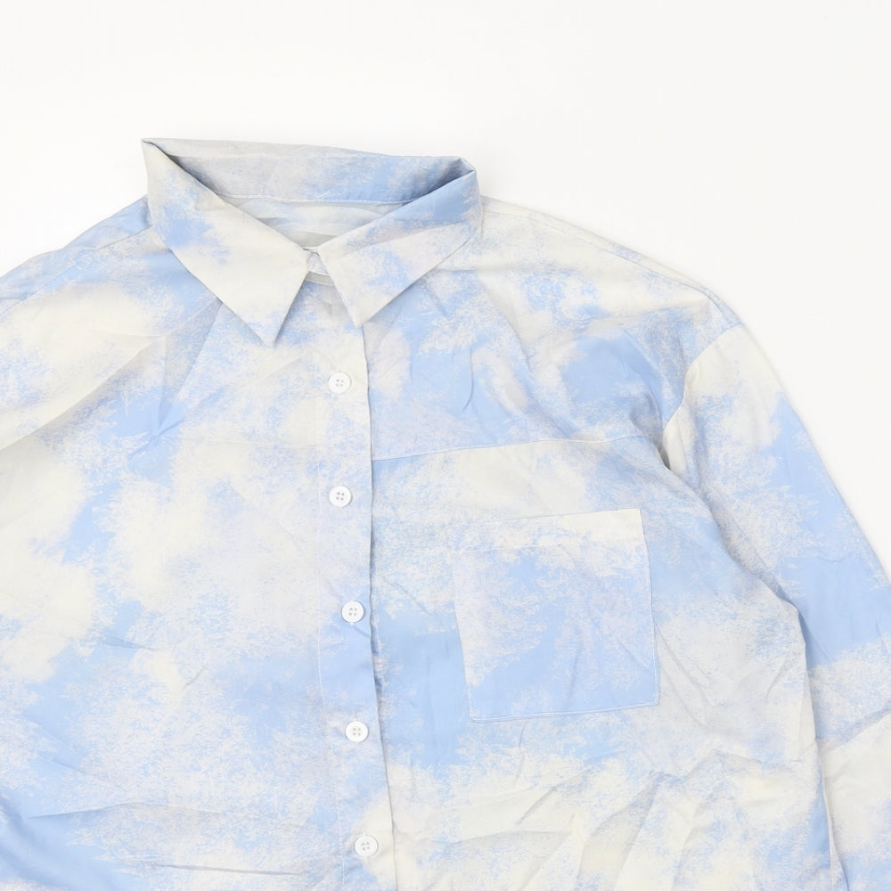Womens UK Size S Dazy Blue Basic Button-Up