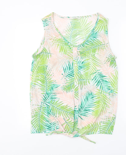 George Womens Green Geometric Polyester Basic Button-Up Size 12 V-Neck