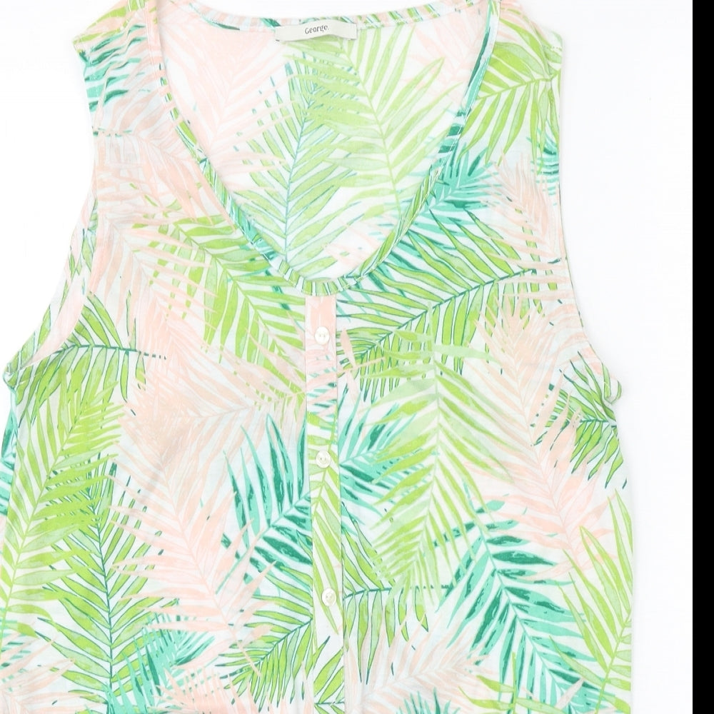 George Womens Green Geometric Polyester Basic Button-Up Size 12 V-Neck