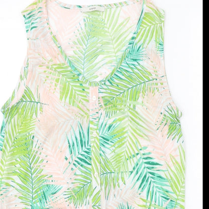 George Womens Green Geometric Polyester Basic Button-Up Size 12 V-Neck