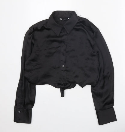 Womens UK Size S Zara Black Basic Button-Up
