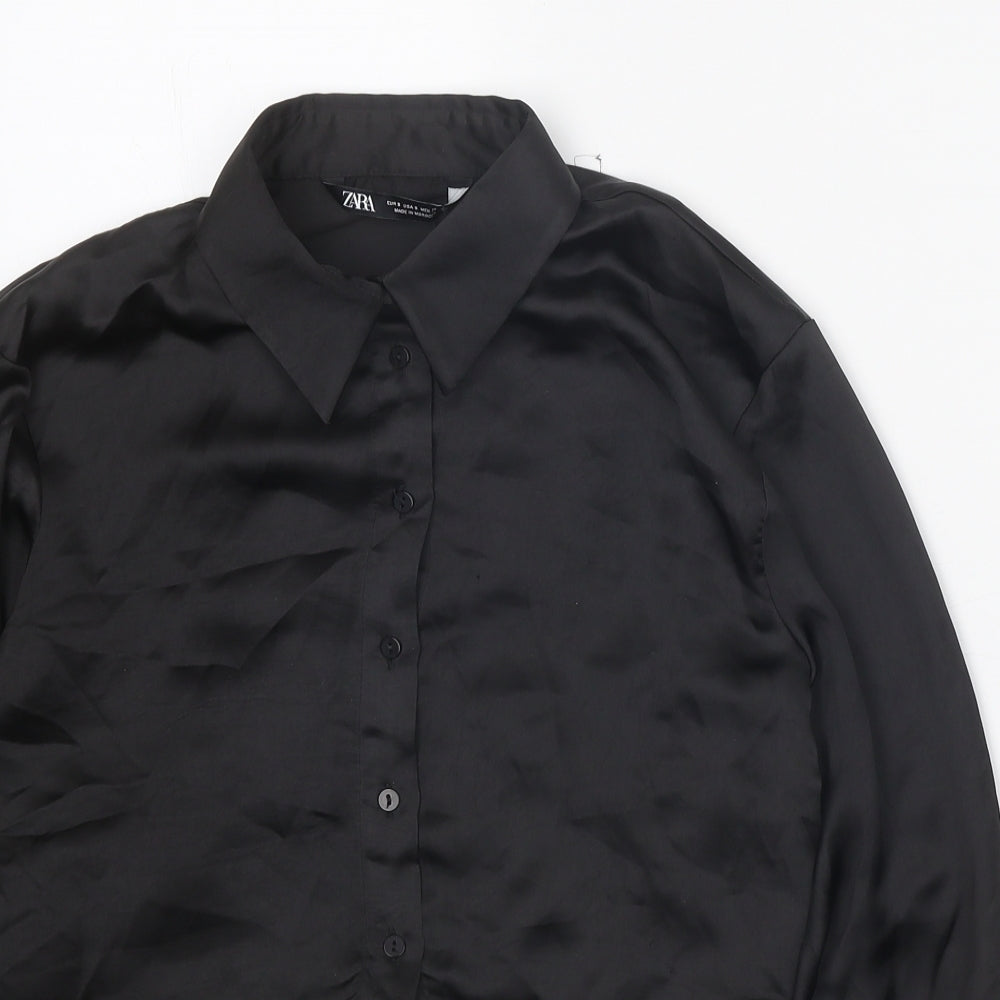 Womens UK Size S Zara Black Basic Button-Up