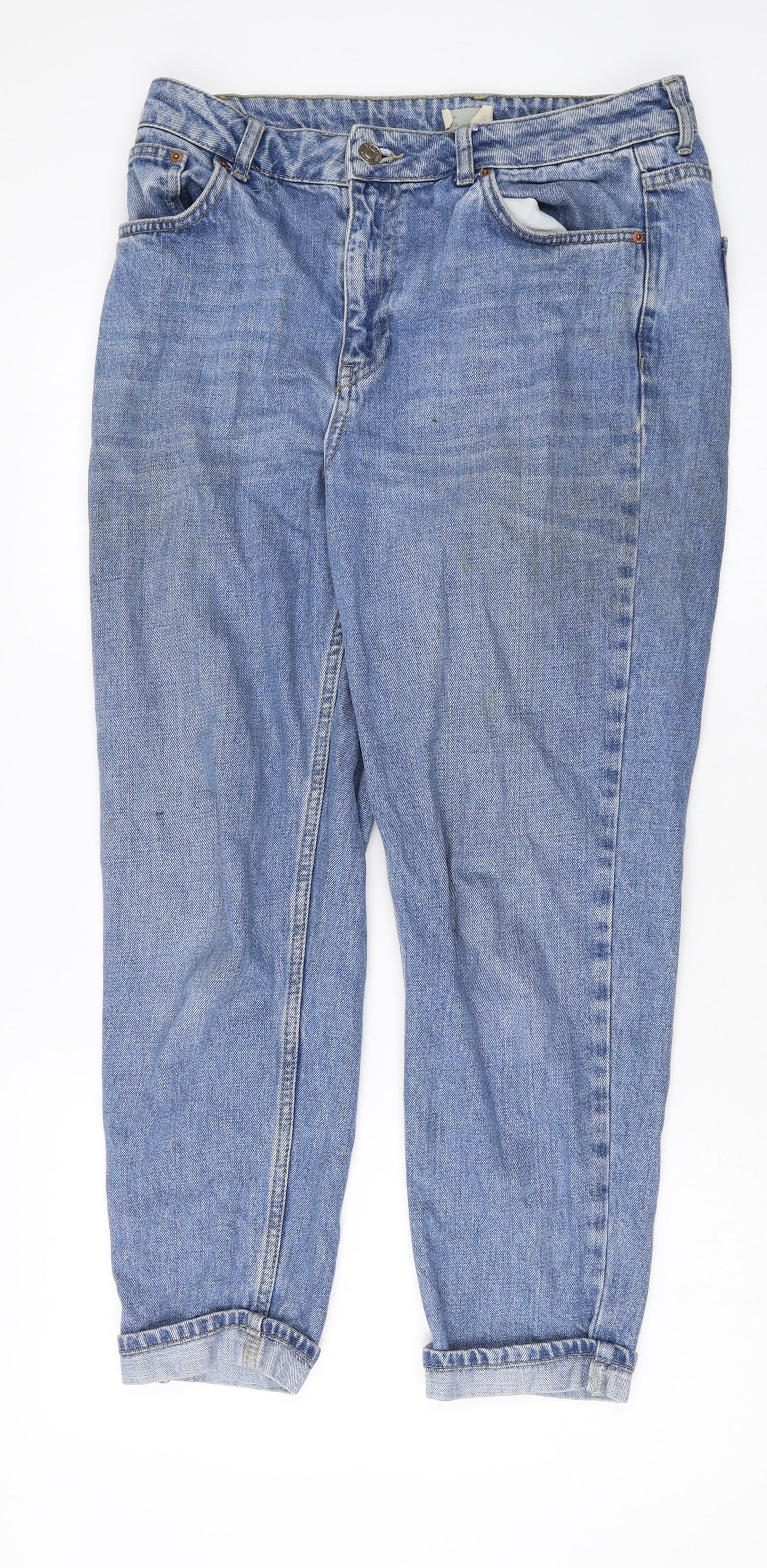 Topshop Womens Blue Cotton Straight Jeans Size 30 Regular Zip