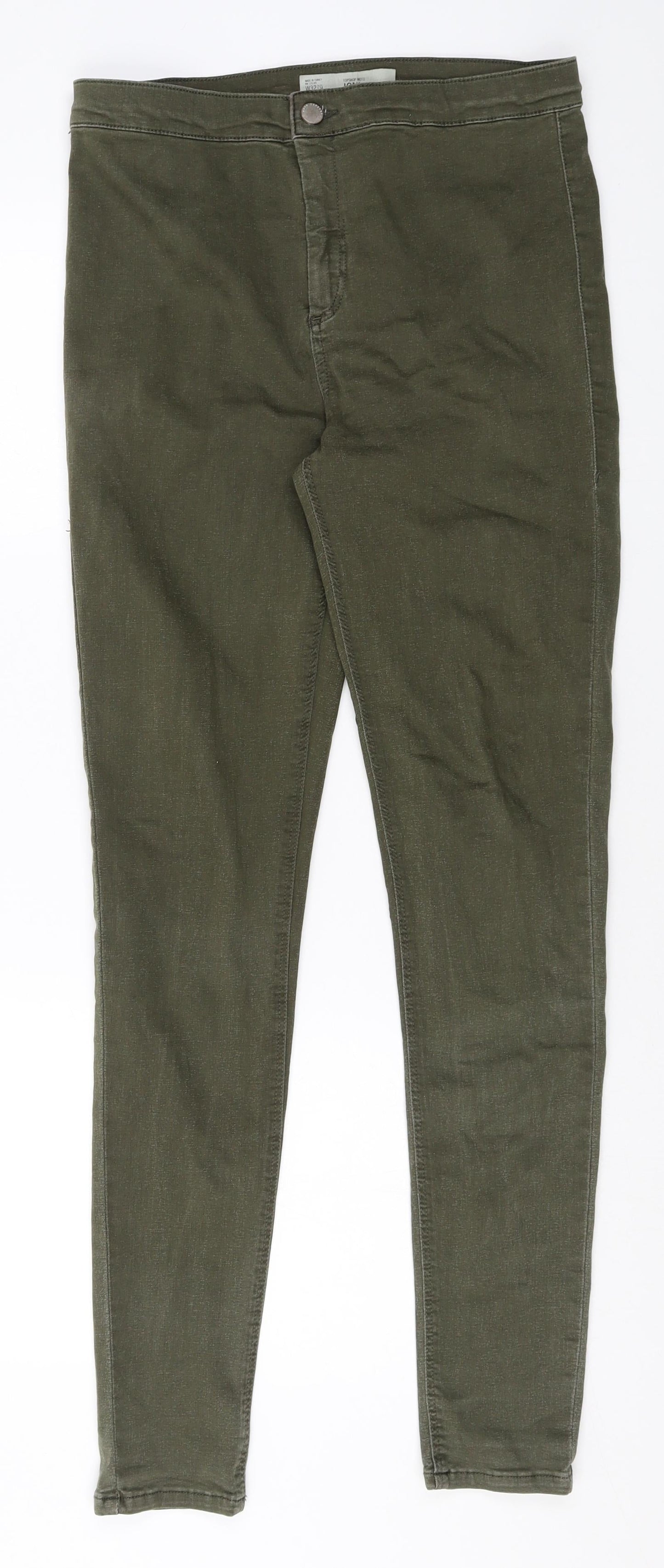 Topshop Womens Green Cotton Trousers Size 32 in Regular Zip