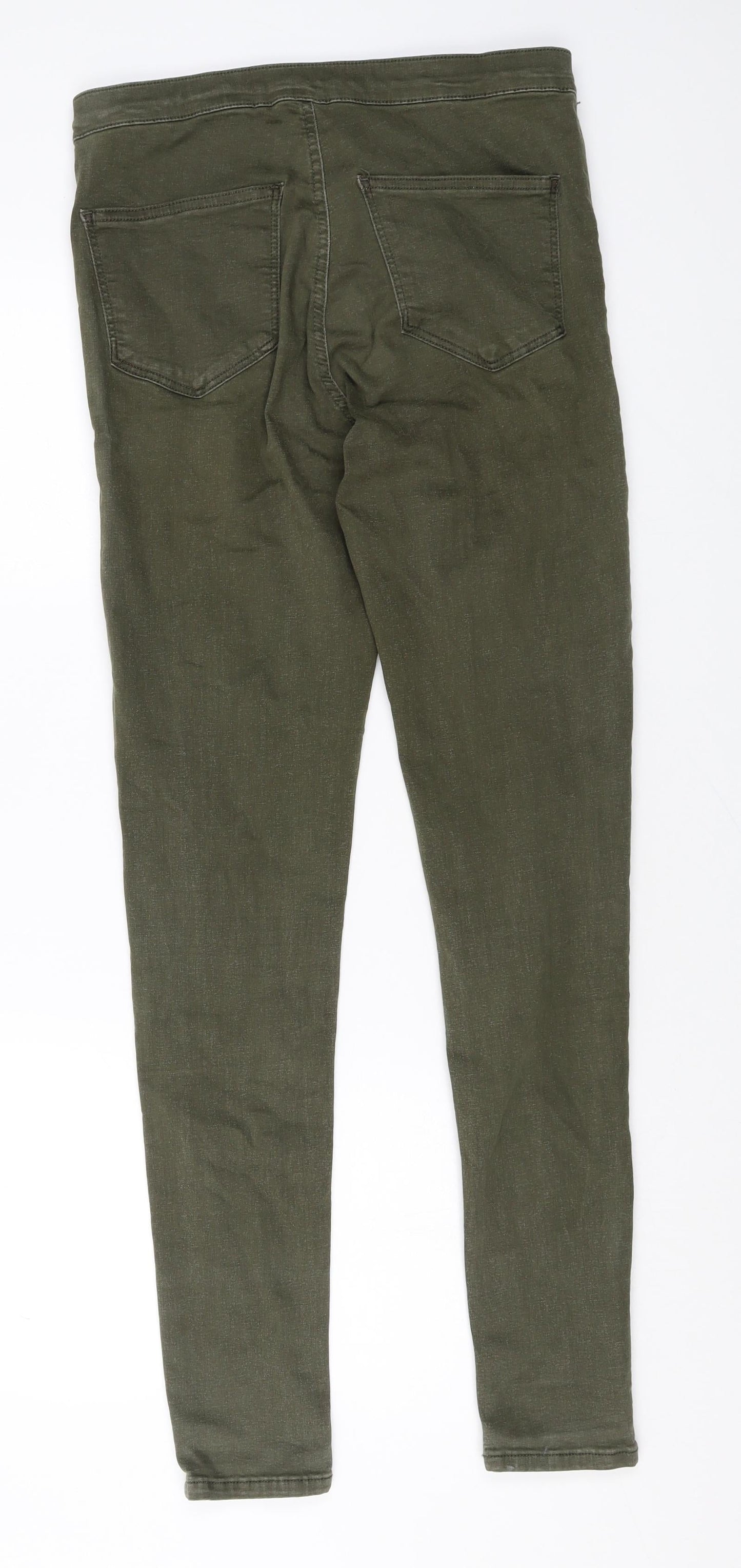 Topshop Womens Green Cotton Trousers Size 32 in Regular Zip