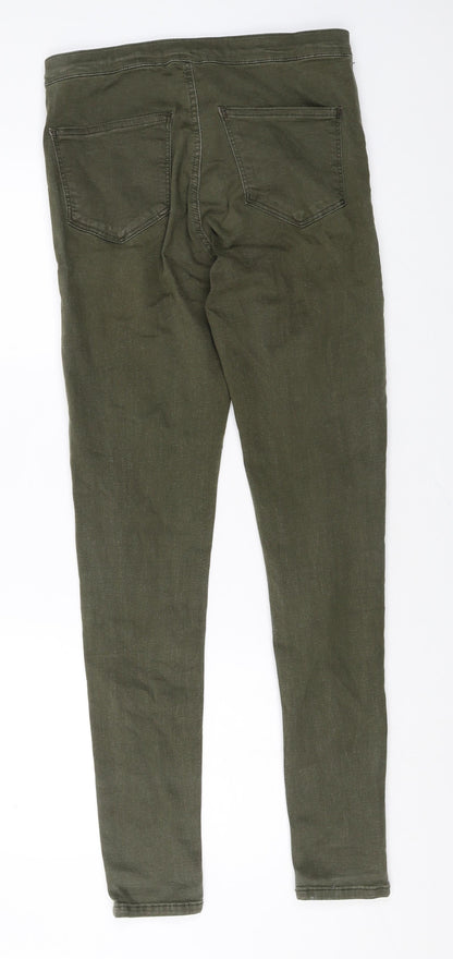 Topshop Womens Green Cotton Trousers Size 32 in Regular Zip