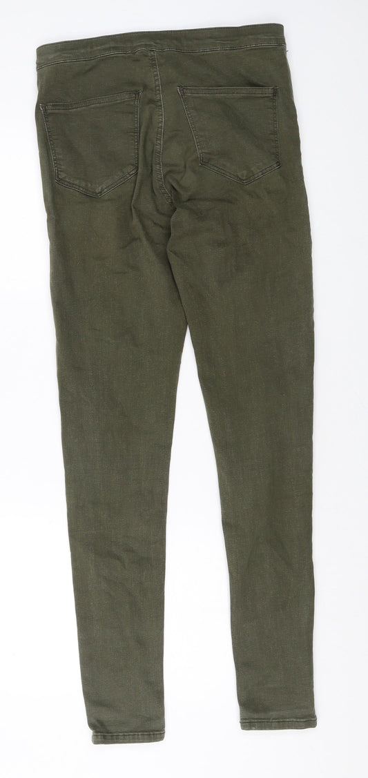 Topshop Womens Green Cotton Trousers Size 32 in Regular Zip